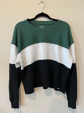Hollister Green White Black Colorblock Boyfriend Sweater